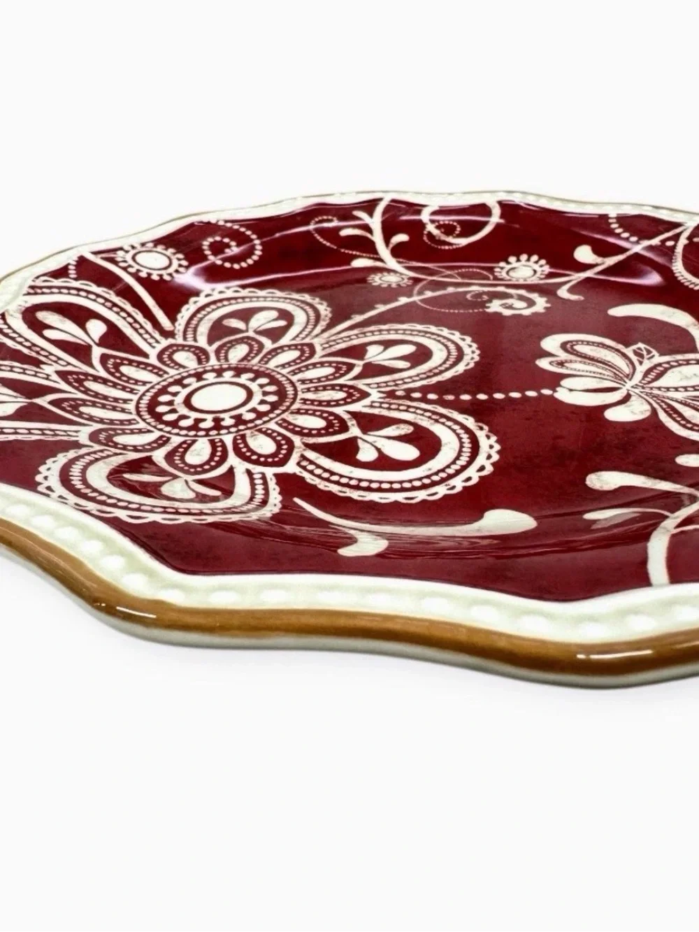 Pier 1 Imports Maribeth Burgundy Floral Scalloped Salad Plates 8 7/8” Set of 8
